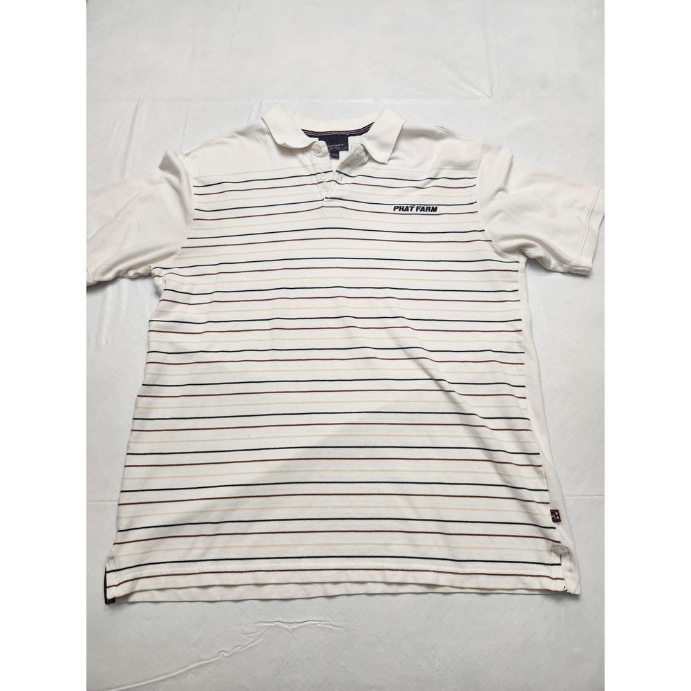 Phat Farm Polo Shirt Mens XL White Striped Short Sleeve Casual Cotton PK5SK376
